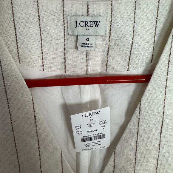 J.Crew Button Front Linen Blend Vest Womens 4 White Brown Pinstripes CI314 Lined - Picture 5 of 8